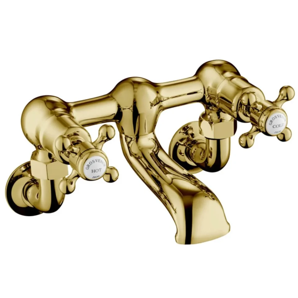 Just Taps Grosvenor Cross Wall Mounted Bath Filler Light Gold product image - Image 1