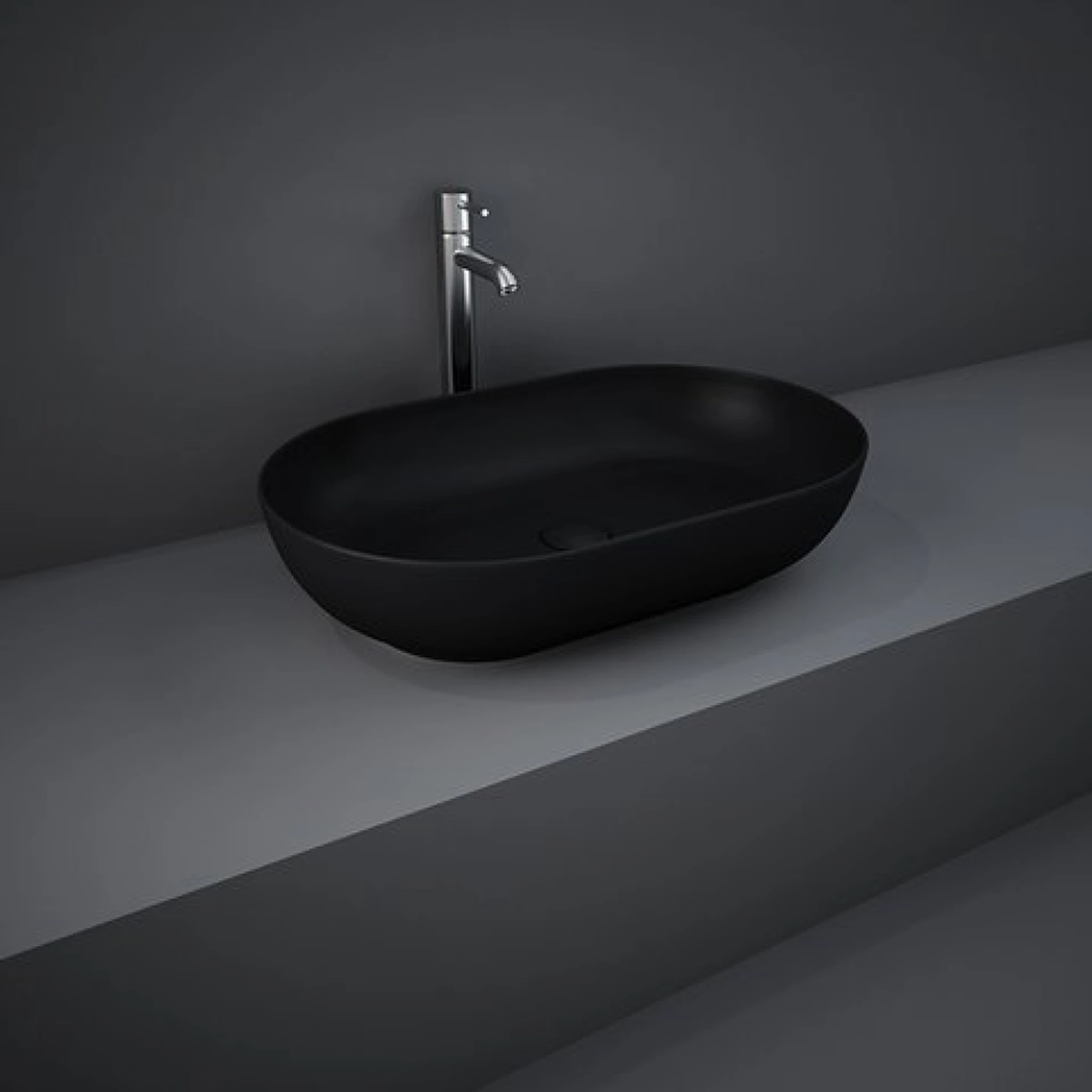 Rak Feeling 55cm Oval Counter Top Wash Basin In Matt Black