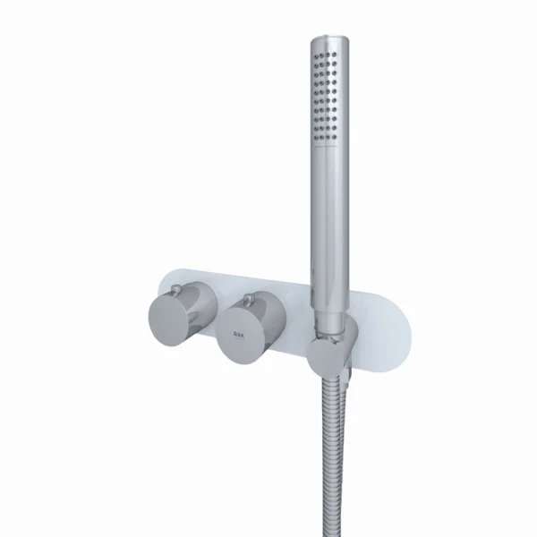 Rak Feeling Round Horizontal Dual Outlet Thermostatic Concealed Shower Valve With Wall Outlet In White
