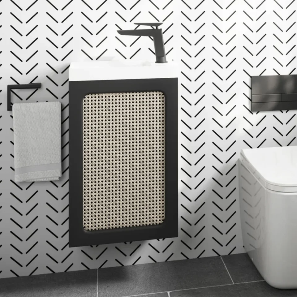 Crosswater Alo Cloakroom Unit 400 x 220mm Black & Rattan product image - Image 1