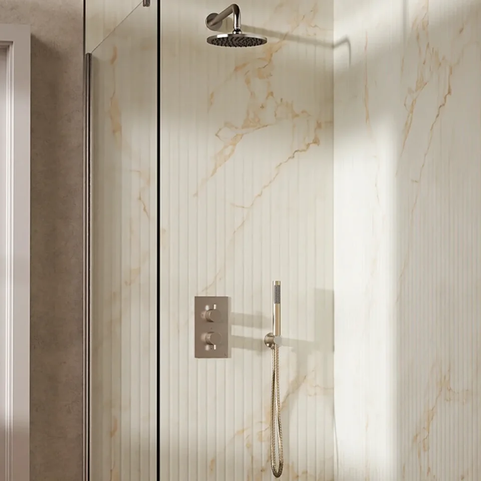 Crosswater Design Shower Set 3 Brushed Nickel 200mm (Head, arm, valve, handset) product image - Image 1