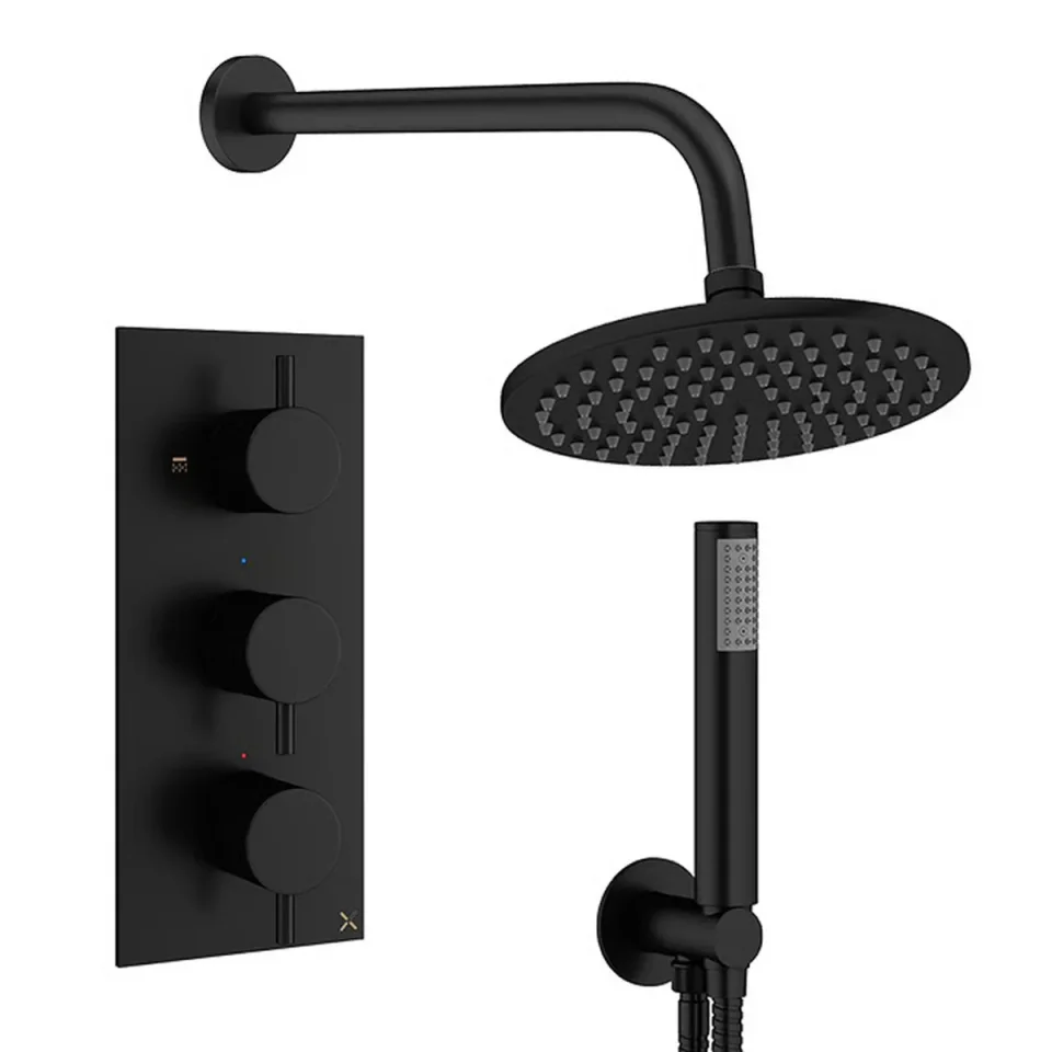 Crosswater Design Shower Set 7 Matt Black 200mm detail view - Image 2
