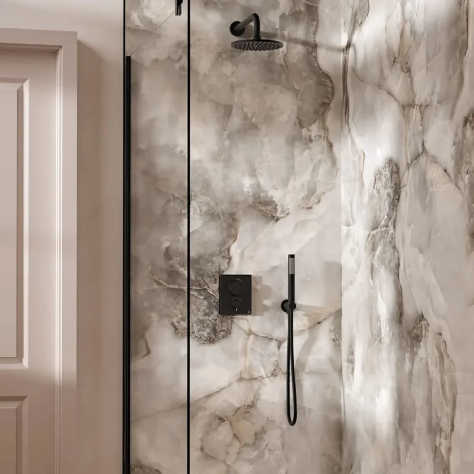 Crosswater Push Shower Set 1 Matt Black 200mm product image - Image 1