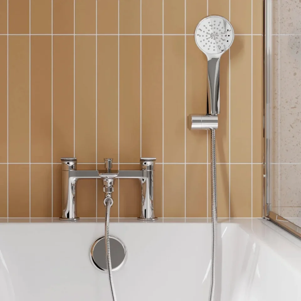 Britton Greenwich 2 Tap Hole Bath Shower Mixer Chrome detail view - Image 3