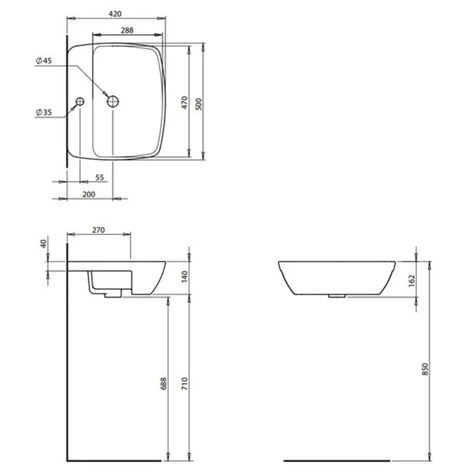 Britton My Home 500mm 1th Semi Ctp Basin Gloss White detail view - Image 2