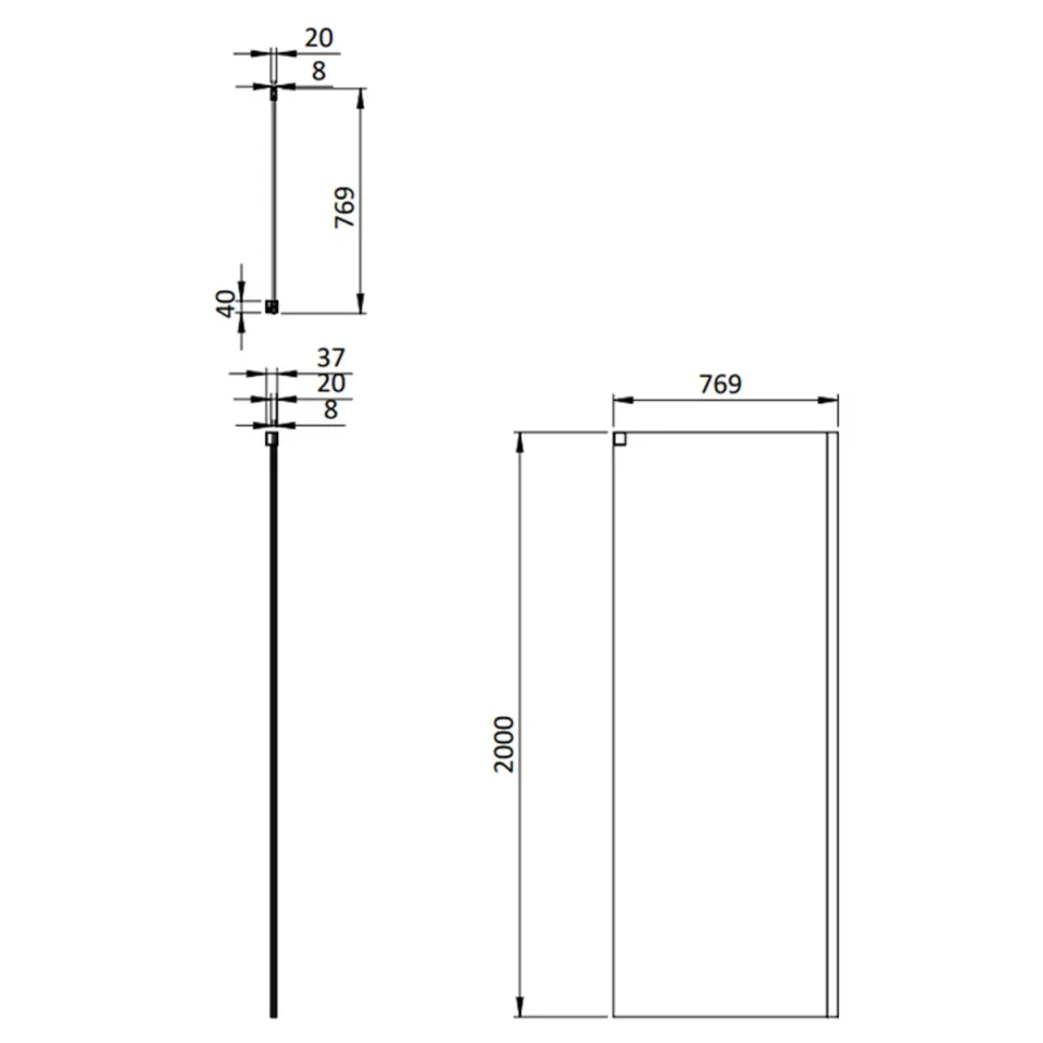 Crosswater Asura 8mm Side Panel for Sliding Door 800 Matt Black detail view - Image 3