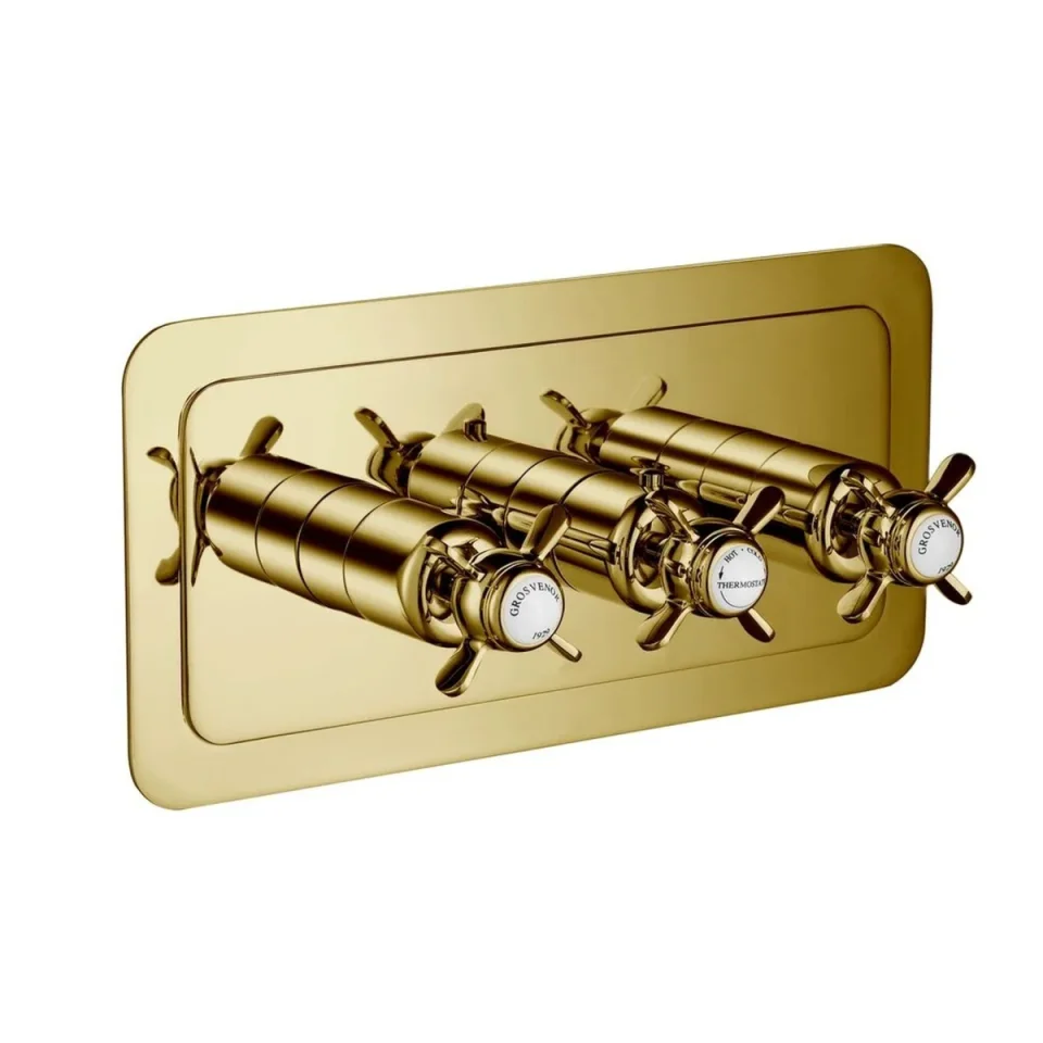 Just Taps Grosvenor Pinch Thermostatic 2 Outlet Valve Horizontal Light Gold product image - Image 1