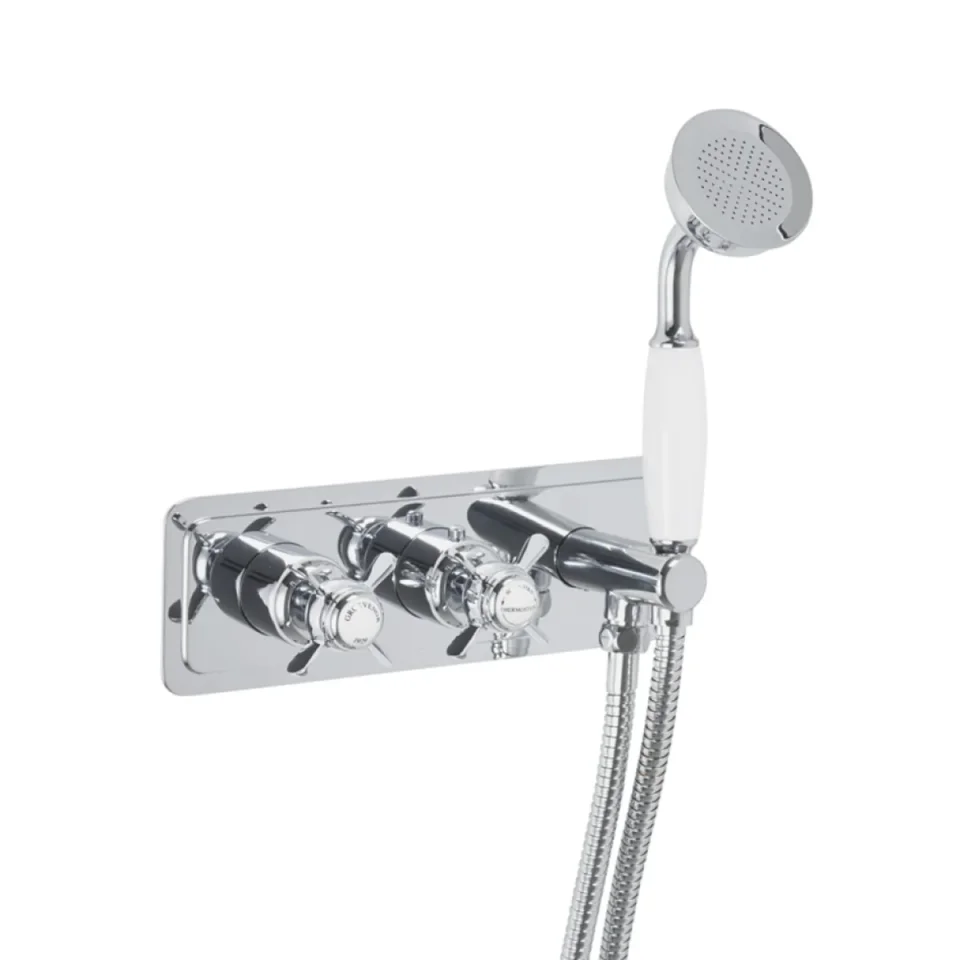 Just Taps Grosvenor Pinch Thermo Concealed 2 Outlet Valve & Handset Chrome product image - Image 1