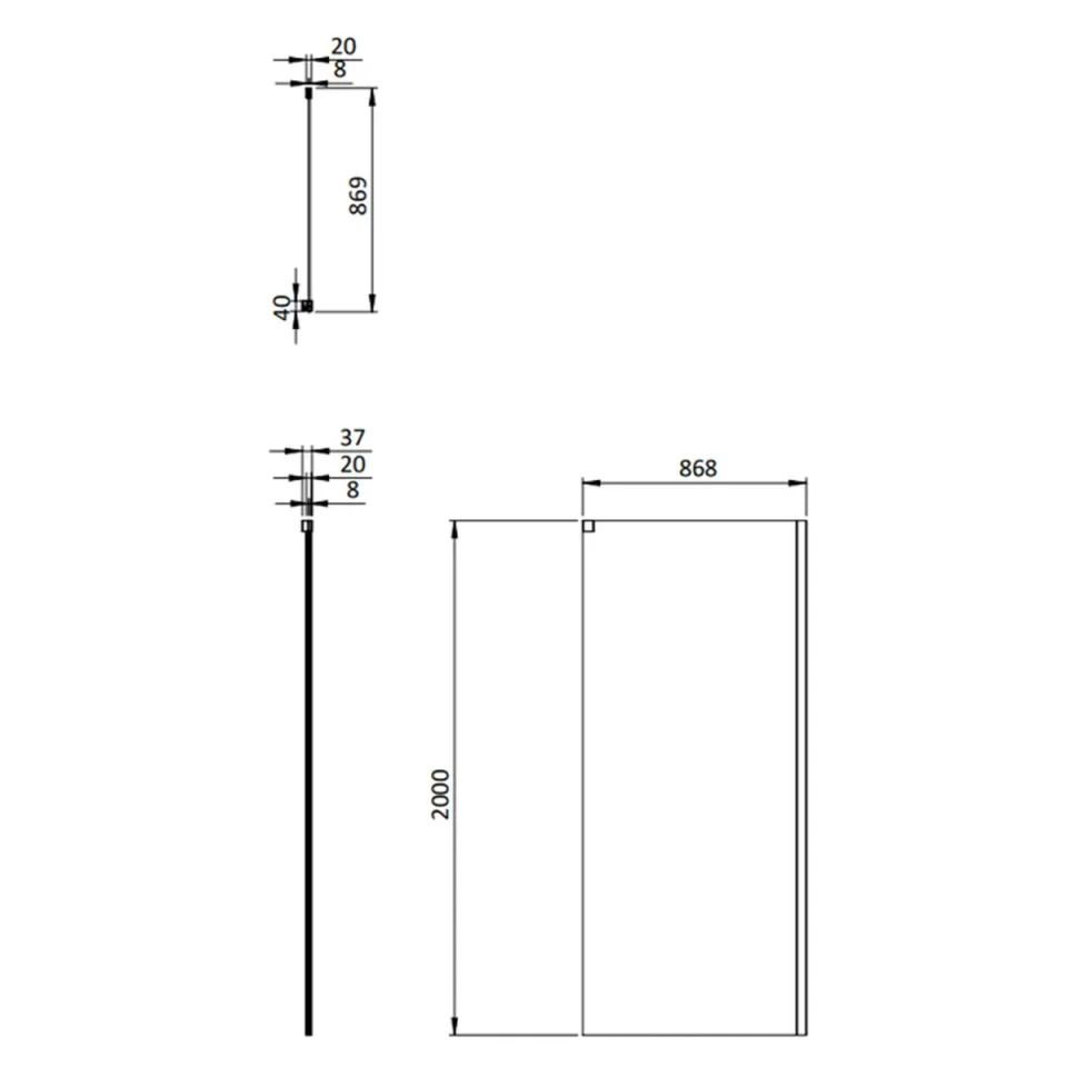 Crosswater Asura 8mm Side Panel for Sliding Door 900 Matt Black detail view - Image 2