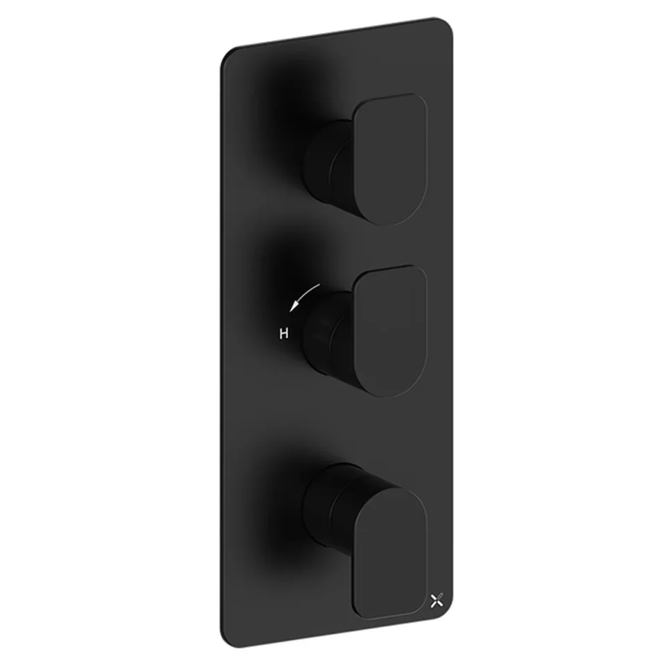 Crosswater Fuse 2 Outlet 3 Handle Portrait Valve & Trimset Matt Black product image - Image 1