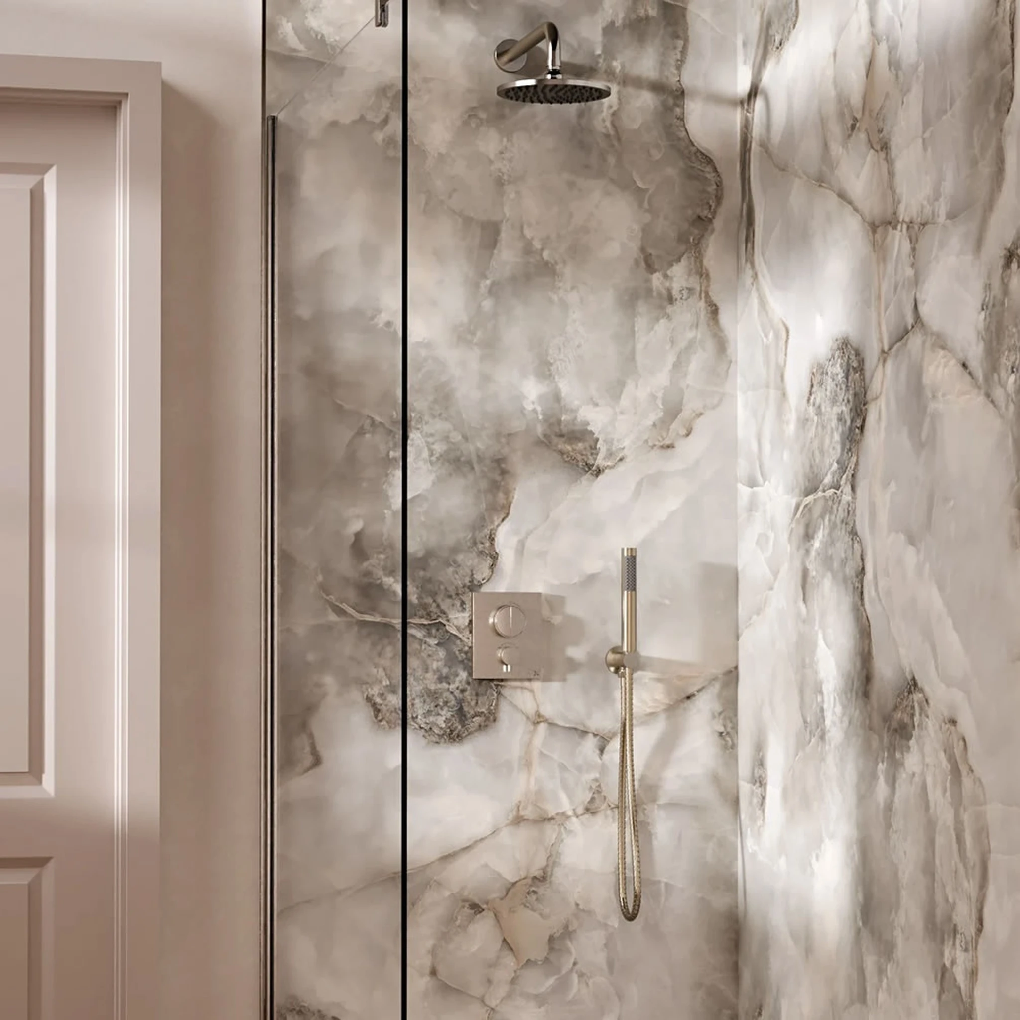 Crosswater Push Shower Set 1 Brushed Nickel 200mm
