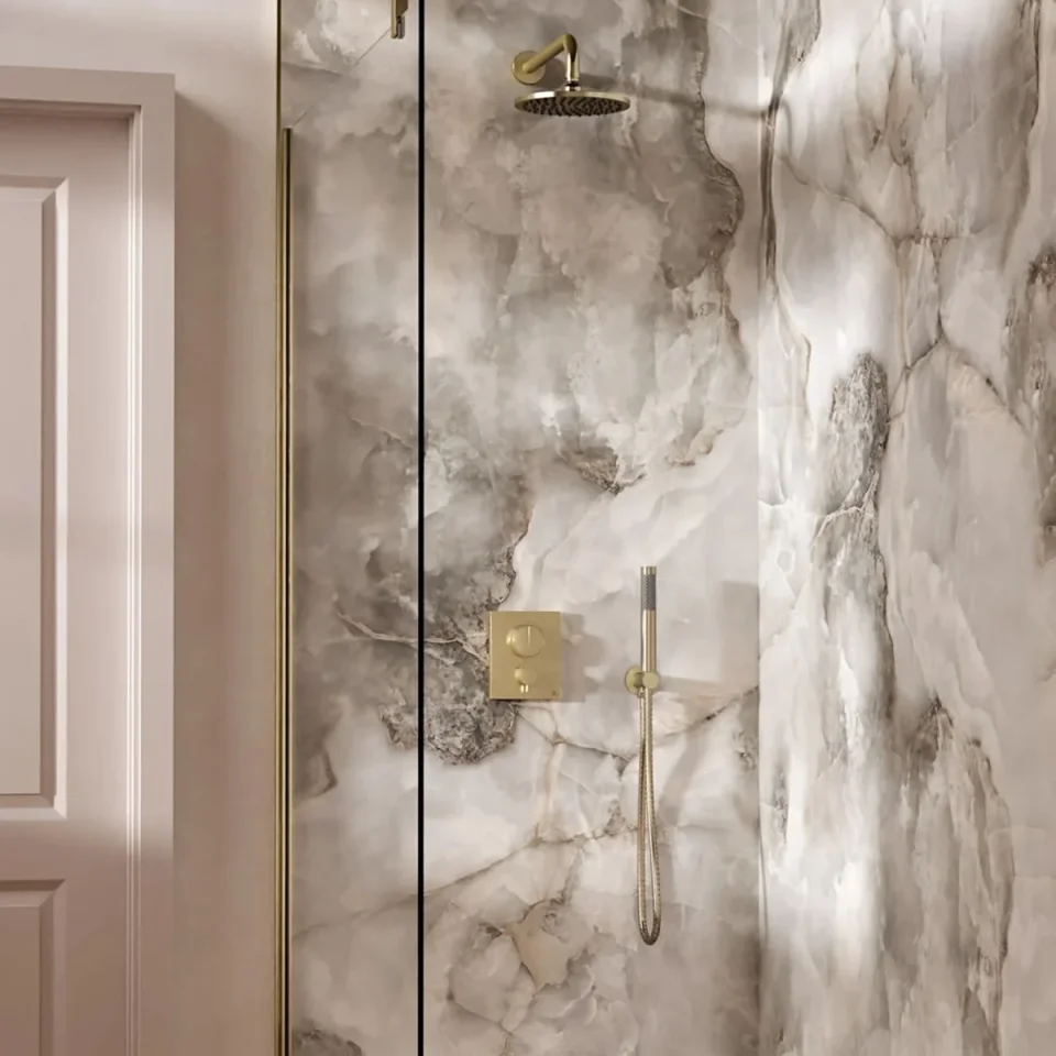 Crosswater Push Shower Set 1 Brushed Brass 200mm product image - Image 1