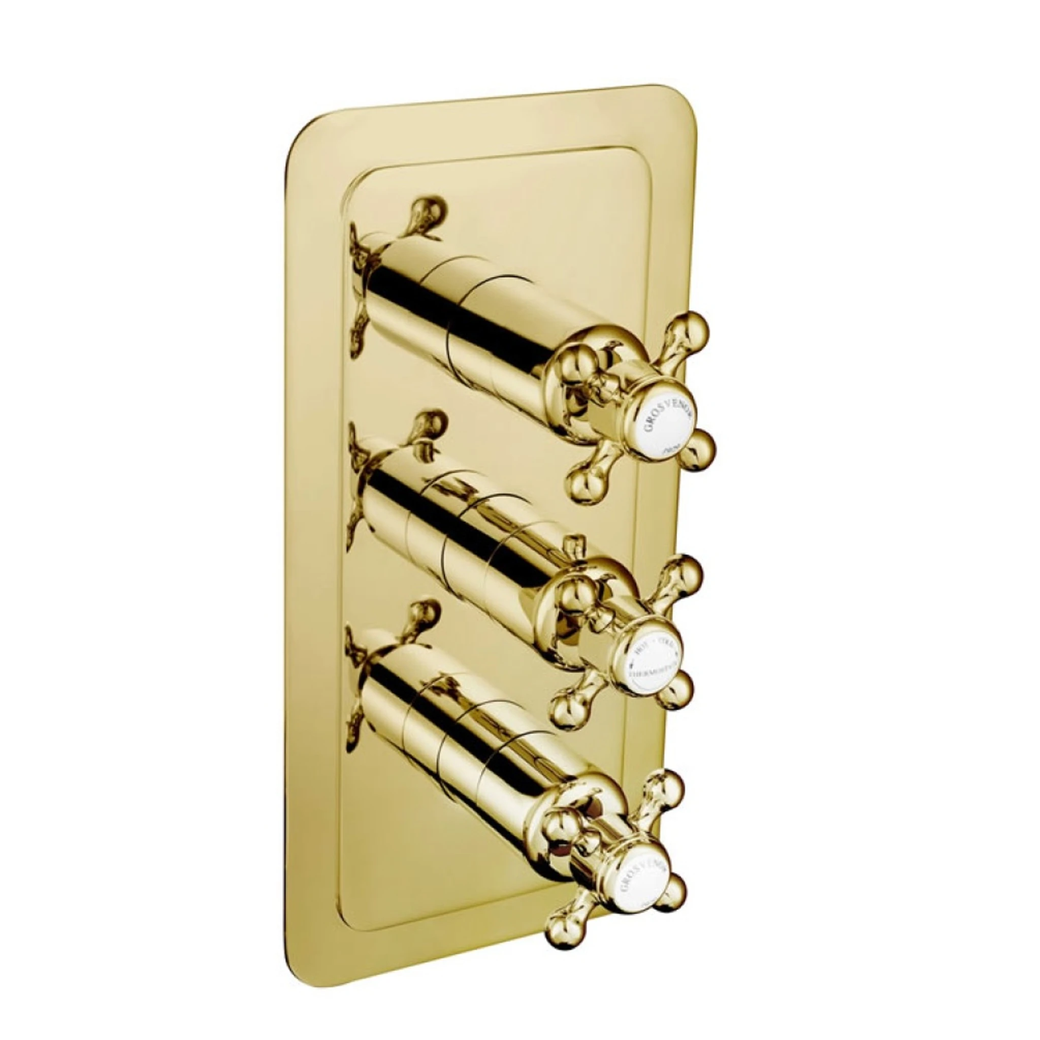 Just Taps Grosvenor Cross Conealed Thermostatic 2 Outlet Valve Vertical  Light Gold