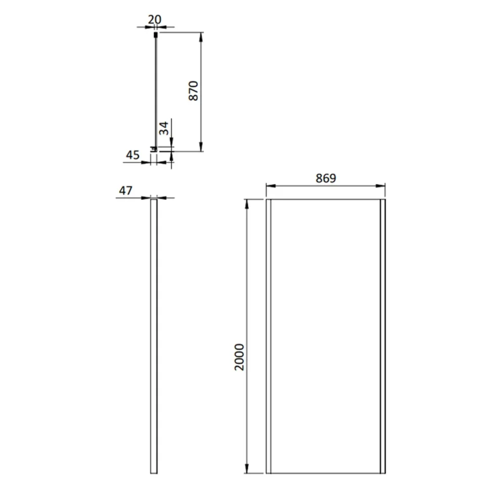 Crosswater Asura 8mm Side Panel 900 for Infold Door Brushed Brass detail view - Image 2