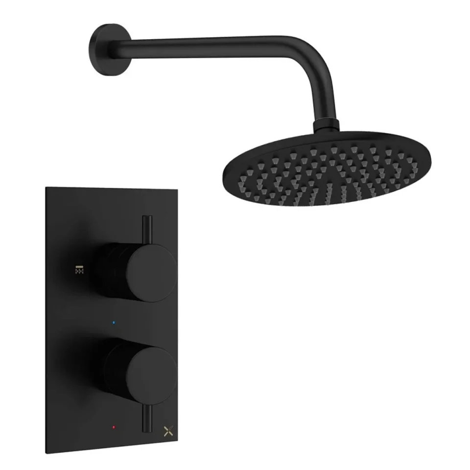 Crosswater Design Shower Set 1 Matt Black 200mm product image - Image 1