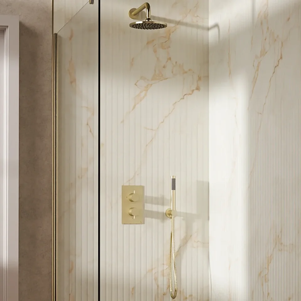 Crosswater Design Shower Set 3 Brushed Brass 200mm product image - Image 1