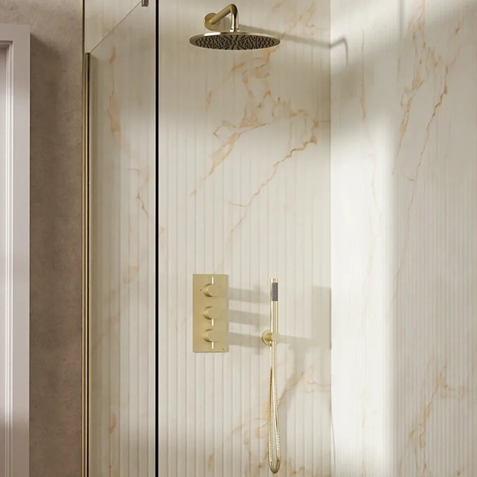Crosswater Design Shower Set 7 Brushed Brass 300mm product image - Image 1