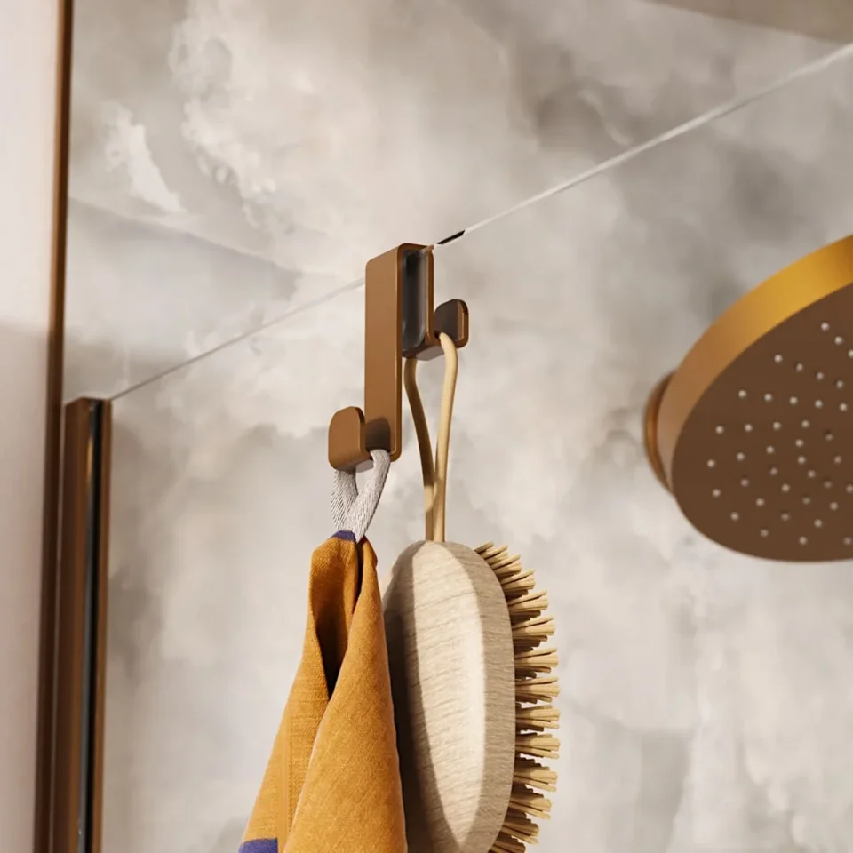 Crosswater Fold Single Hook Over Glass 8mm or 10mm Brushed Bronze product image - Image 1