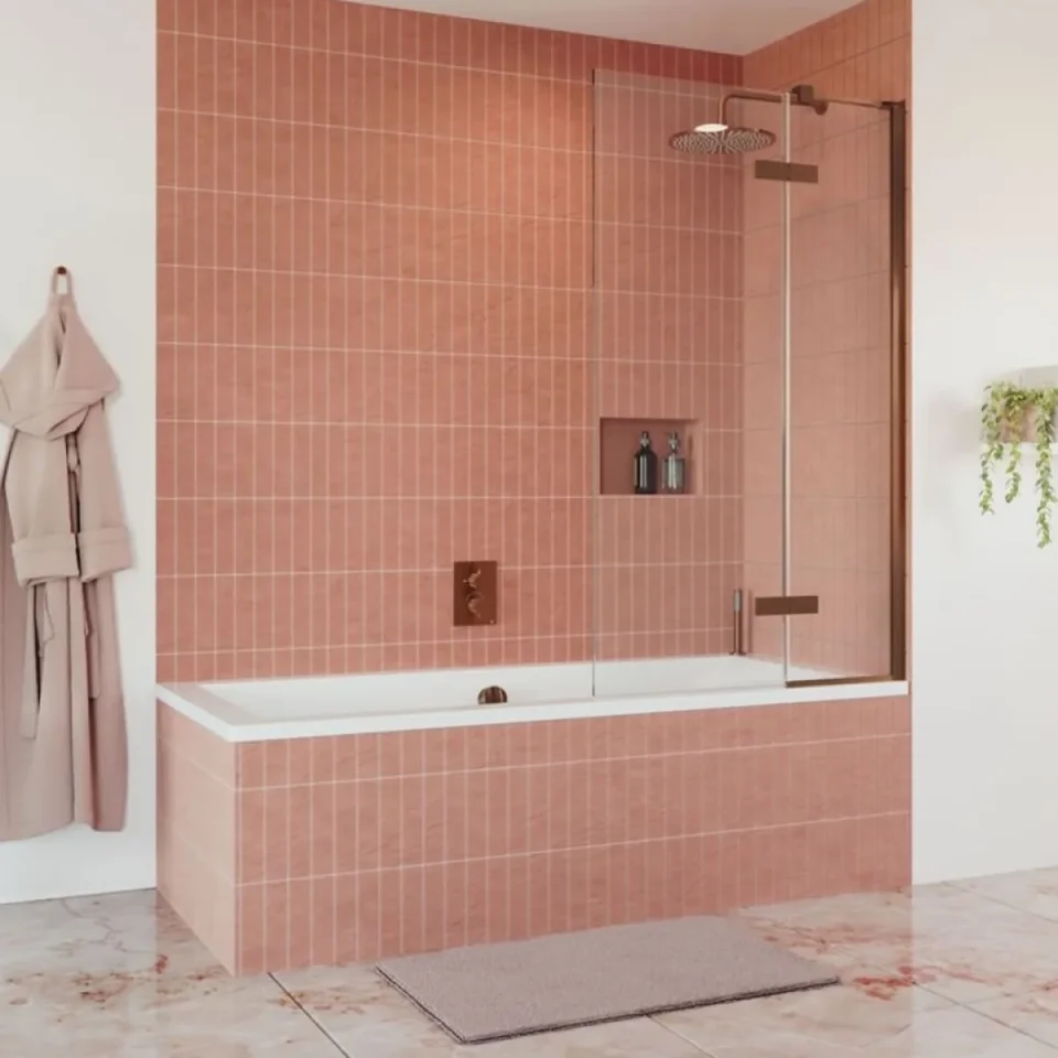 Crosswater Optix Hinged Bath Screen 90 Brushed Bronze Left Hand product image - Image 1