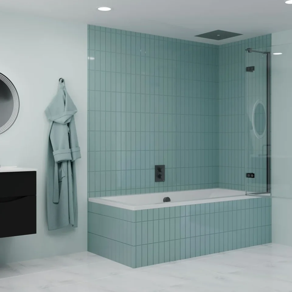 Crosswater Optix Hinged Bath Screen 180 Left Handed Slate product image - Image 1