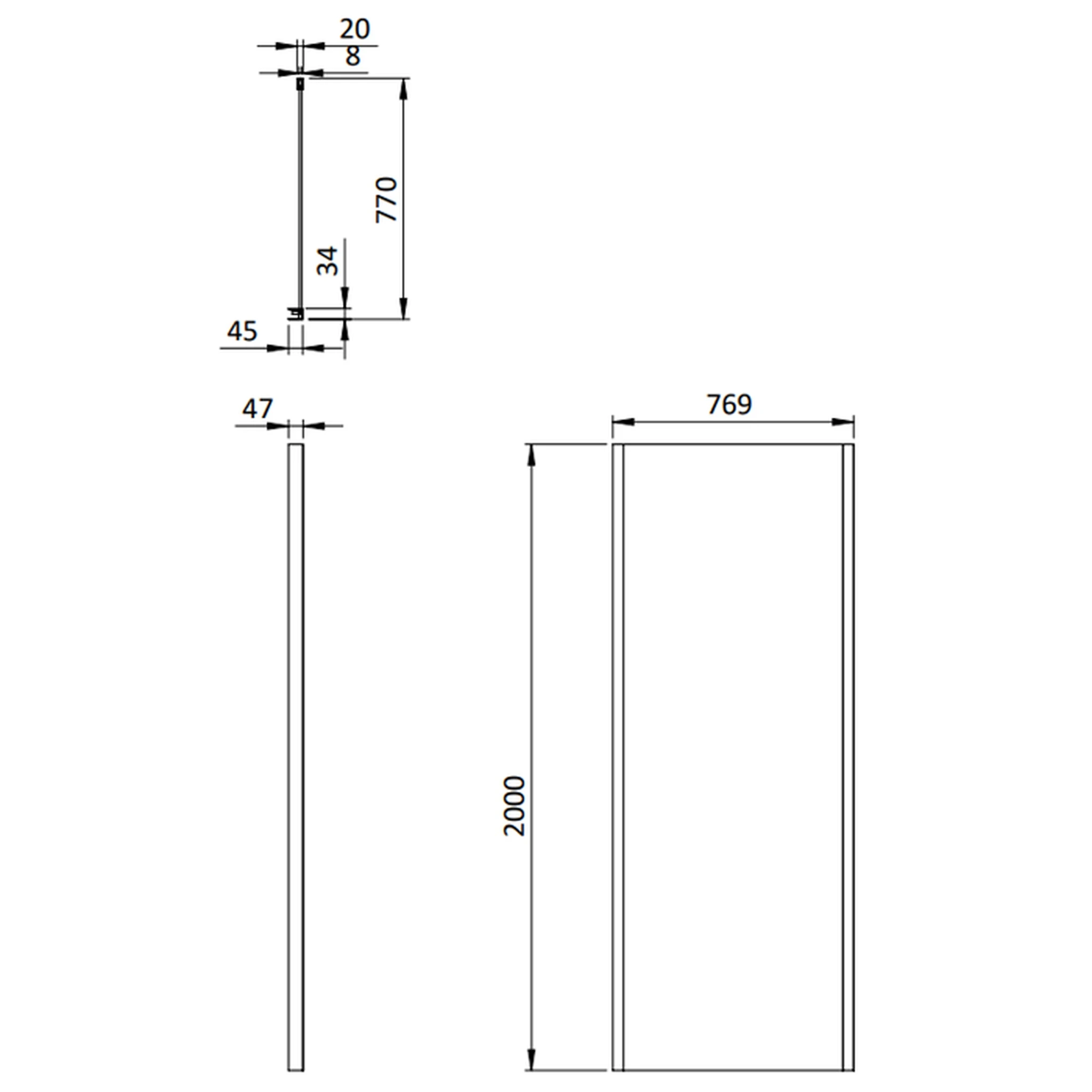 Crosswater Asura 8mm Side Panel 800 for Infold Door Brushed Nickel