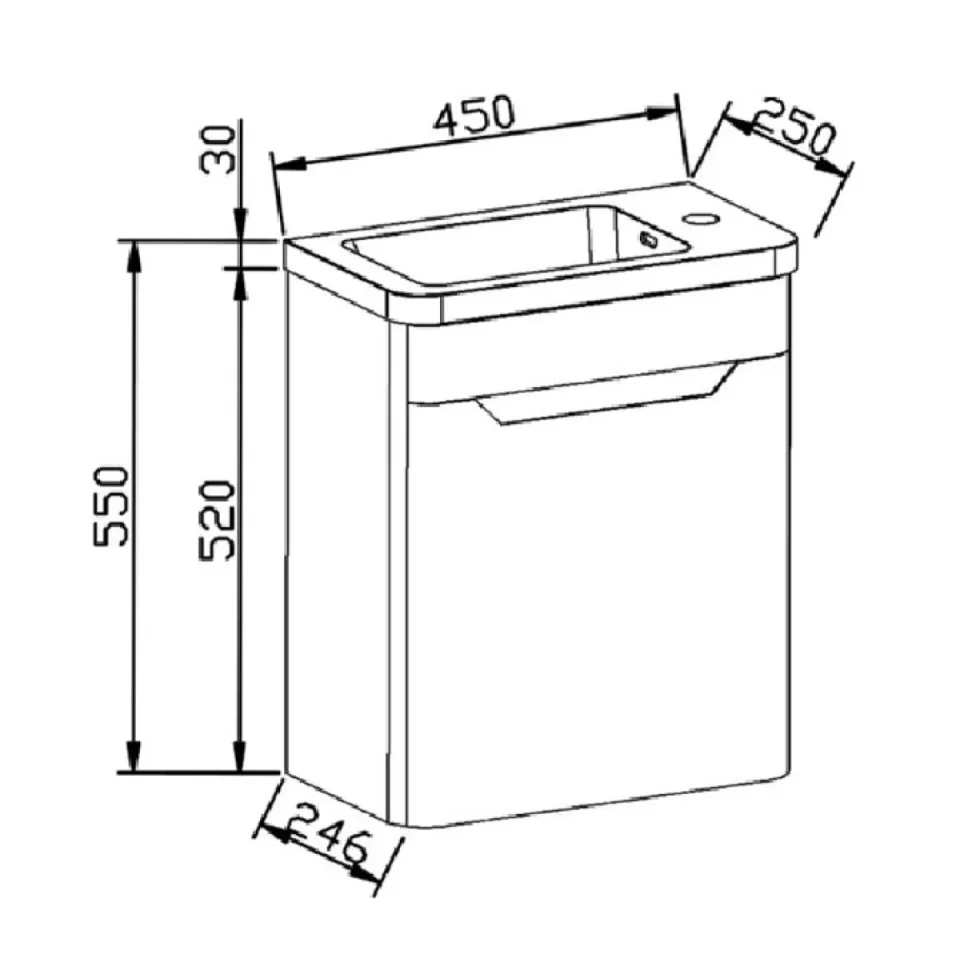 Cubico Eclipse 450mm Royal Blue Wall Hung Cloakroom Vanity Unit And Resin Basin detail view - Image 2