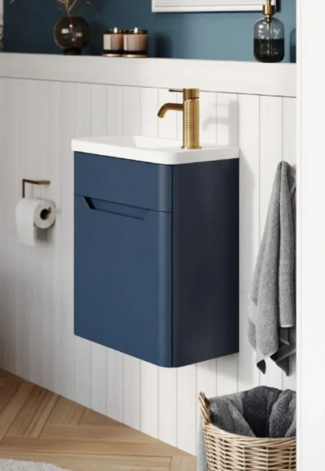 Cubico Eclipse 450mm Royal Blue Wall Hung Cloakroom Vanity Unit And Resin Basin detail view - Image 5