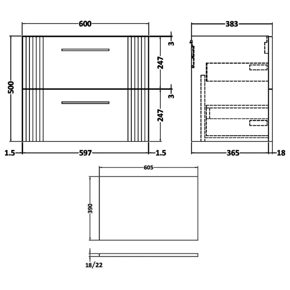 Nuie 600 W/h 2-drawer Unit Satin Soft Black detail view - Image 2