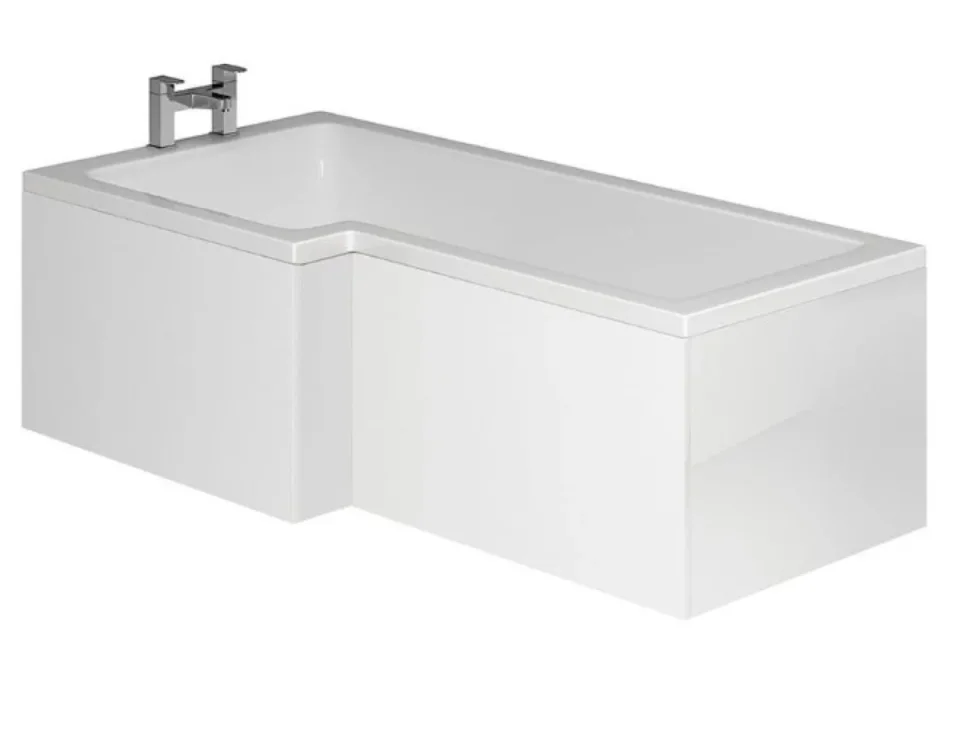 Cubico Lopez L-shape Wooden Bath Front Panel Gloss White detail view - Image 3
