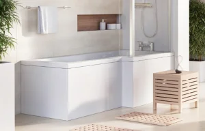 Cubico Lopez L-shape Wooden Bath Front Panel Gloss White