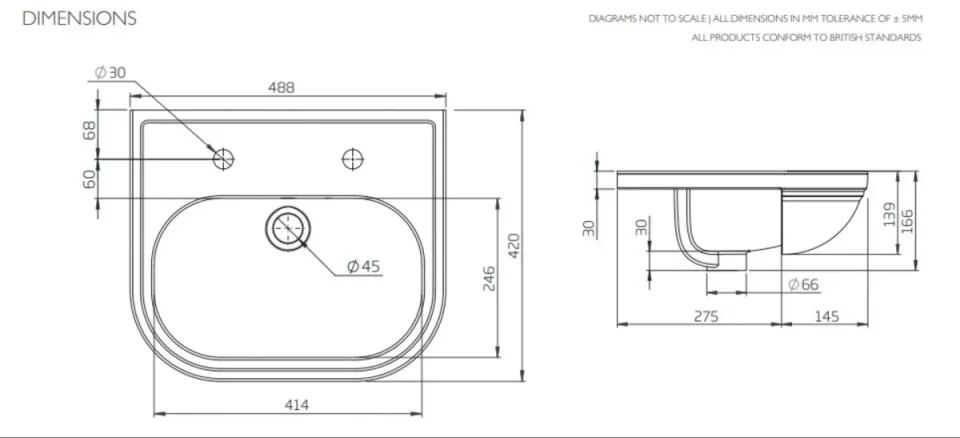 Tavistock Lansdown 490mm Semi Countertop Basin 2th Standard Depth - White detail view - Image 3