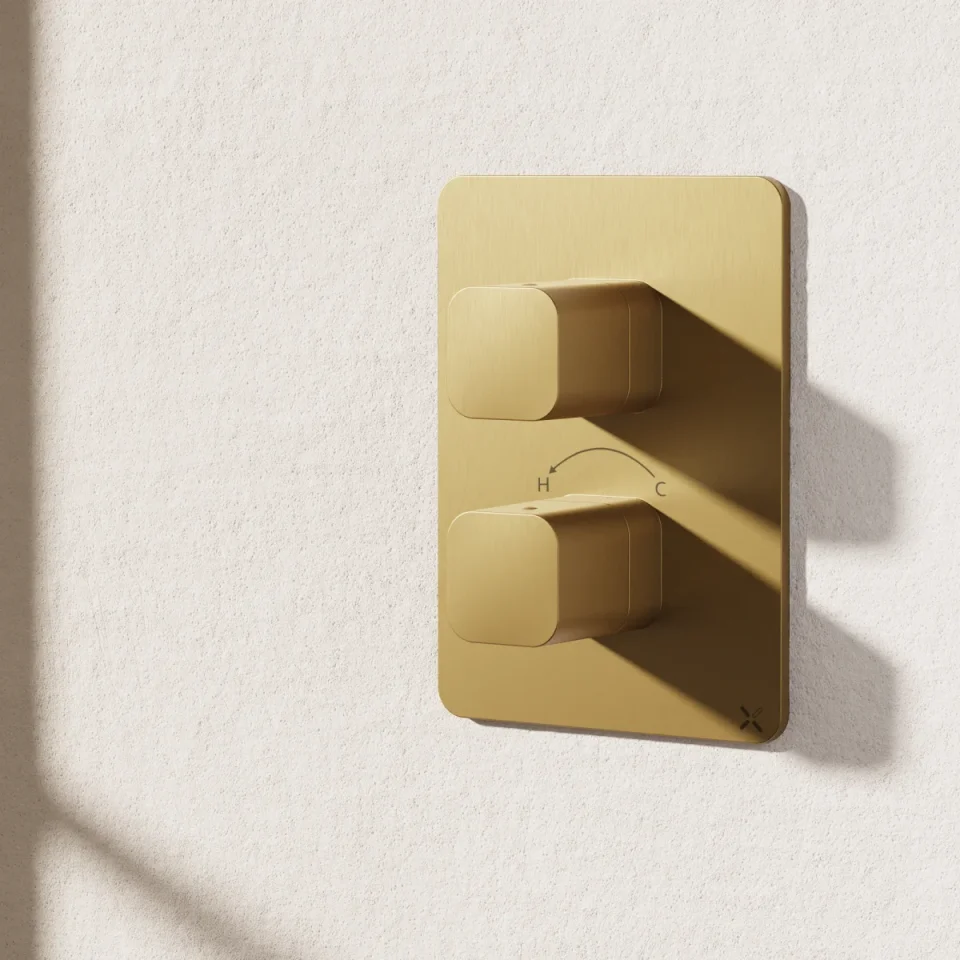 Crosswater Crossbox Atoll / Glide II 2 Outlet Trim & Levers Brushed Brass detail view - Image 4