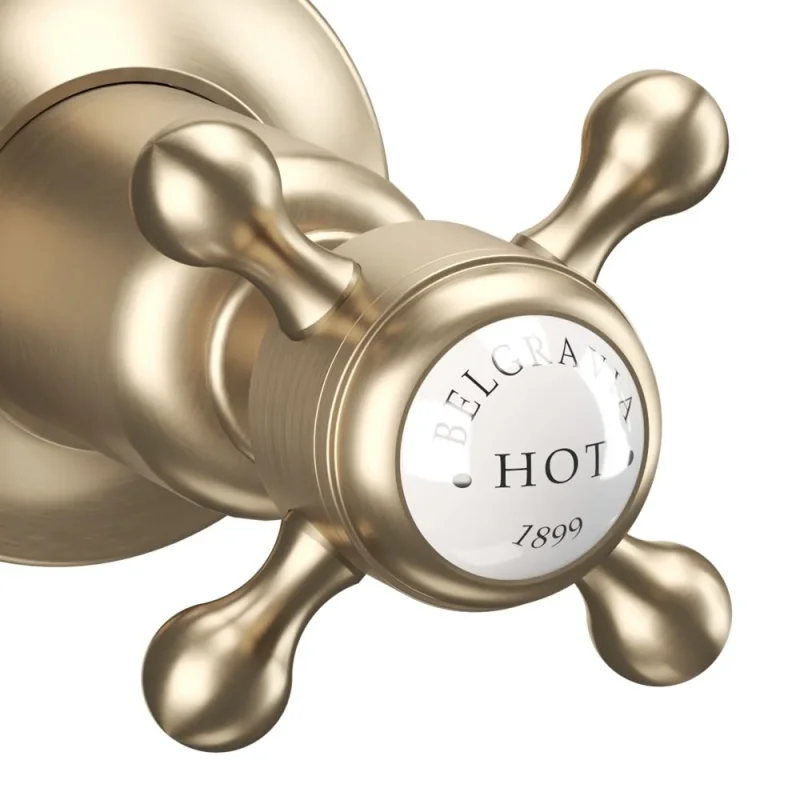 Crosswater Belgravia Crosshead Wall Stop Taps Brushed Brass detail view - Image 2