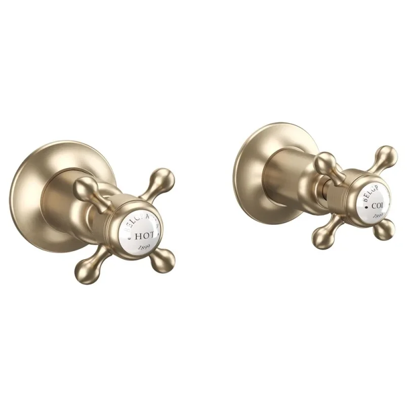 Crosswater Belgravia Crosshead Wall Stop Taps Brushed Brass detail view - Image 4