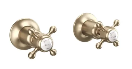 Crosswater Belgravia Crosshead Wall Stop Taps Brushed Brass detail view - Image 5