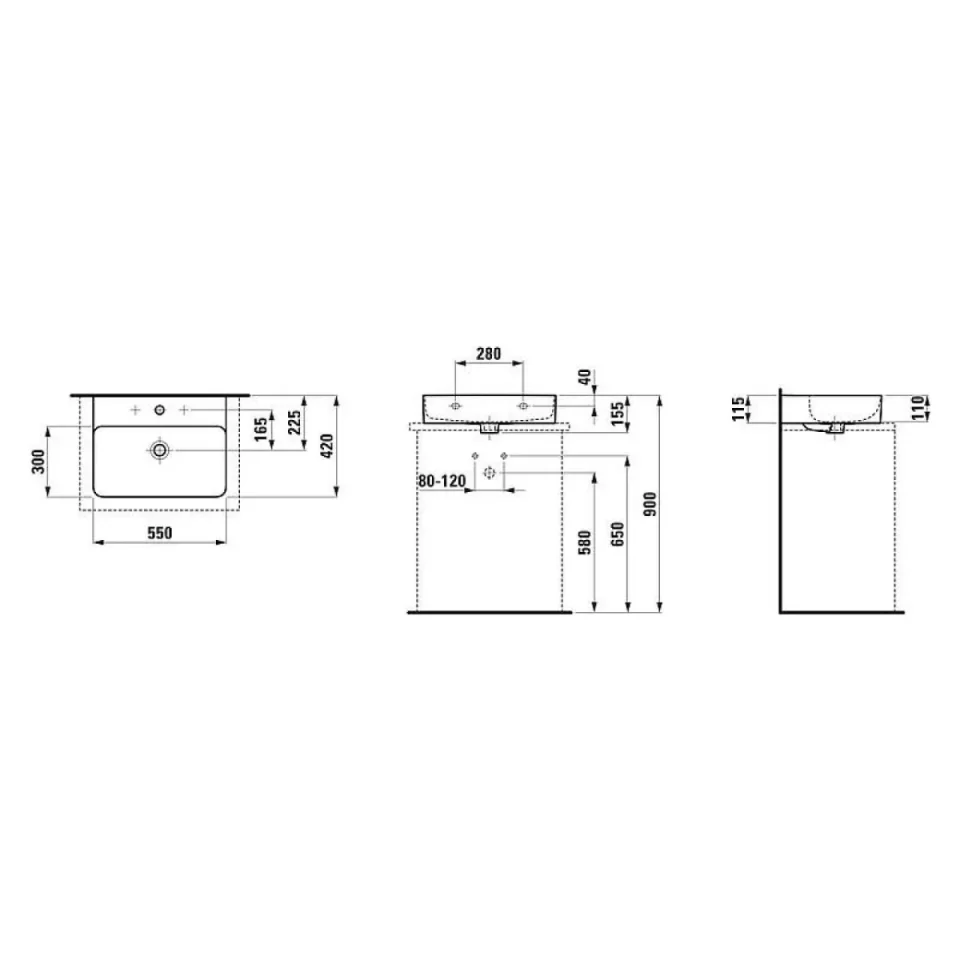 Laufen Val Basin 550x420mm 1th - White detail view - Image 3