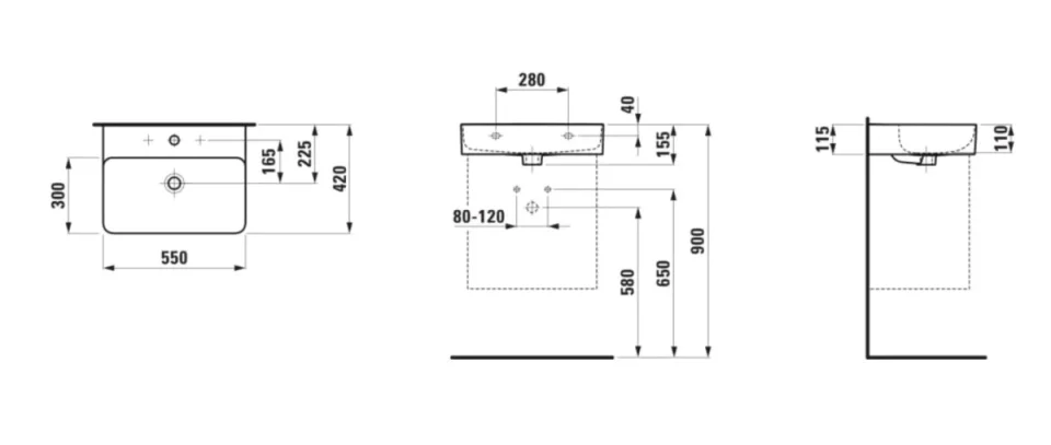 Laufen Val Basin 550x420mm 1th - White technical drawing - Image 5
