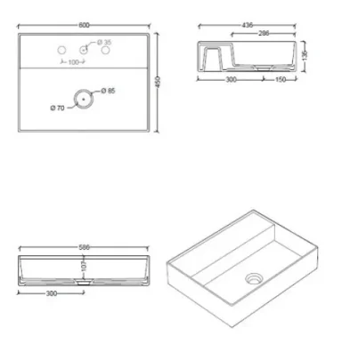 Saneux ICON 60 x 45 cm Washbasin 1 T/H - Wall mounted - Matte White technical drawing - Image 4