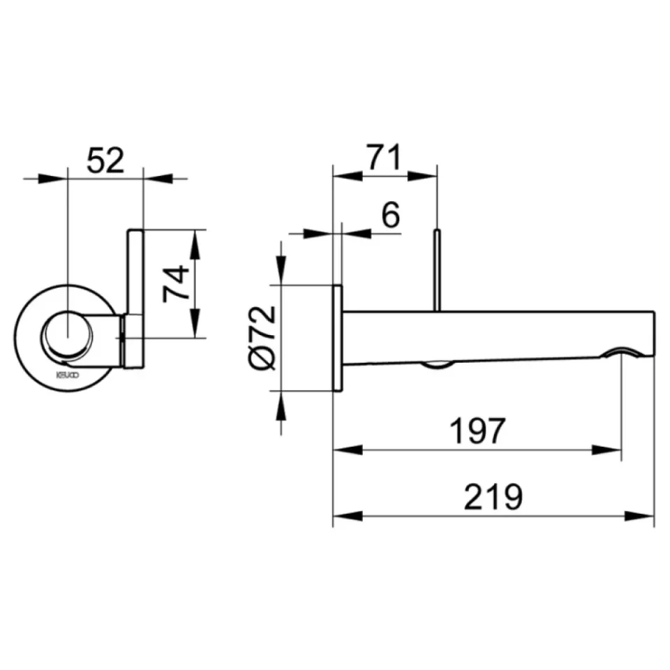 Keuco Ixmo Pure Wall Mounted 219mm Single Lever Basin Mixer Tap Brushed Nickel detail view - Image 2