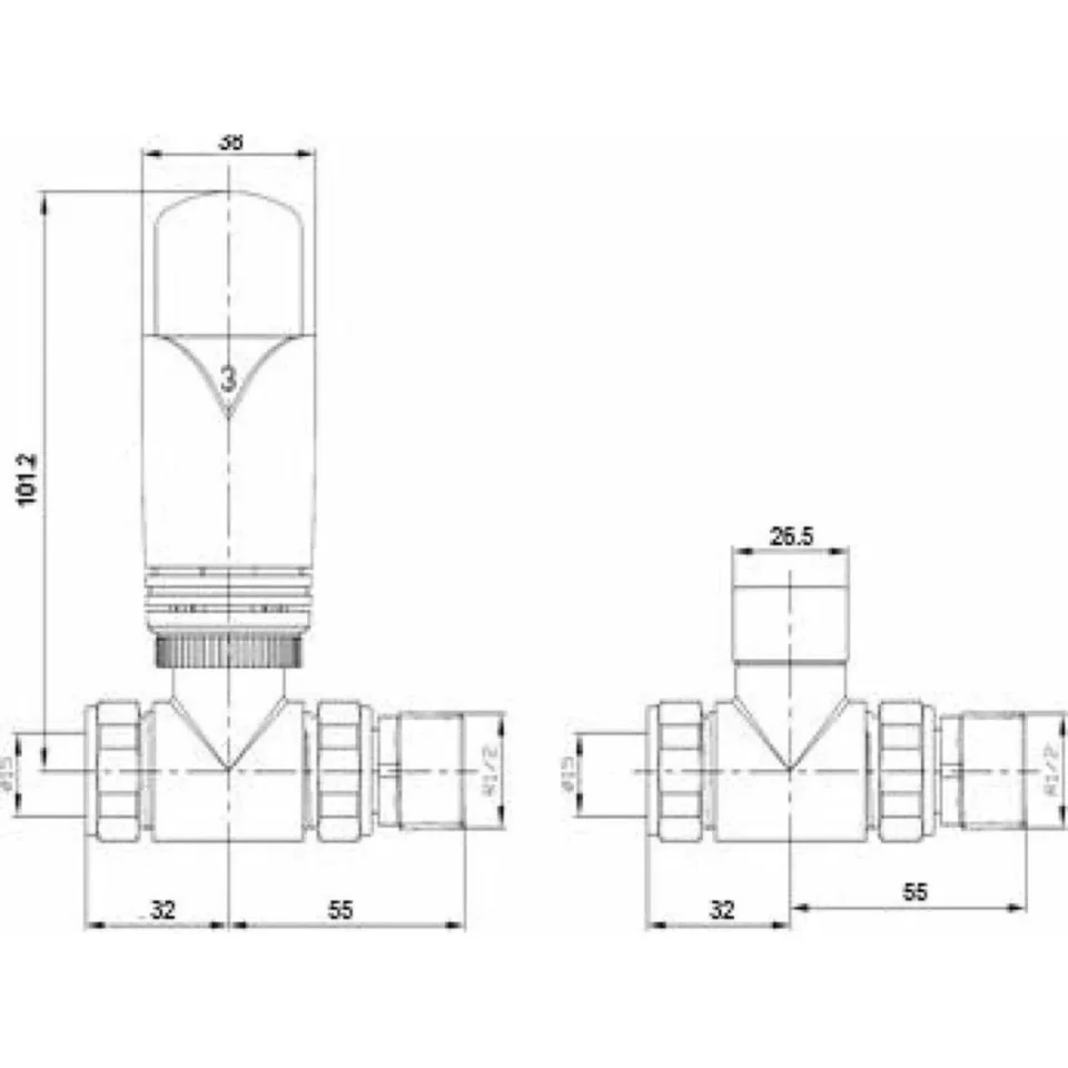 Hudson Reed Luxury Straight Thermostatic Radiator Valves Pack Chrome detail view - Image 2