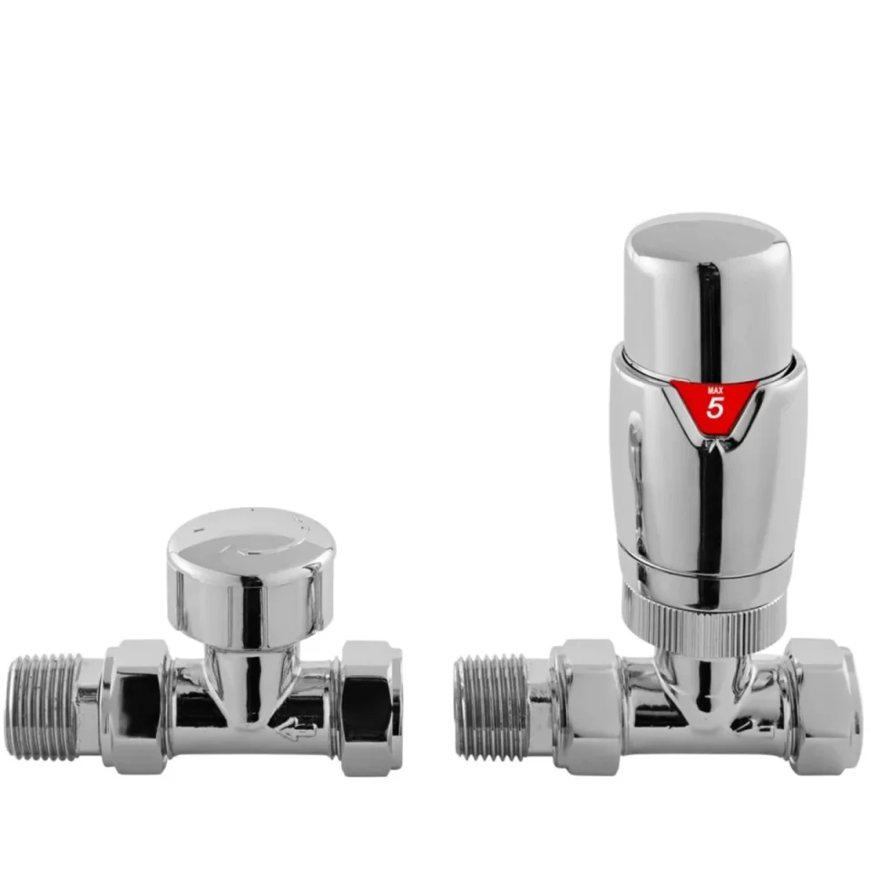 Hudson Reed Luxury Straight Thermostatic Radiator Valves Pack Chrome product image - Image 1