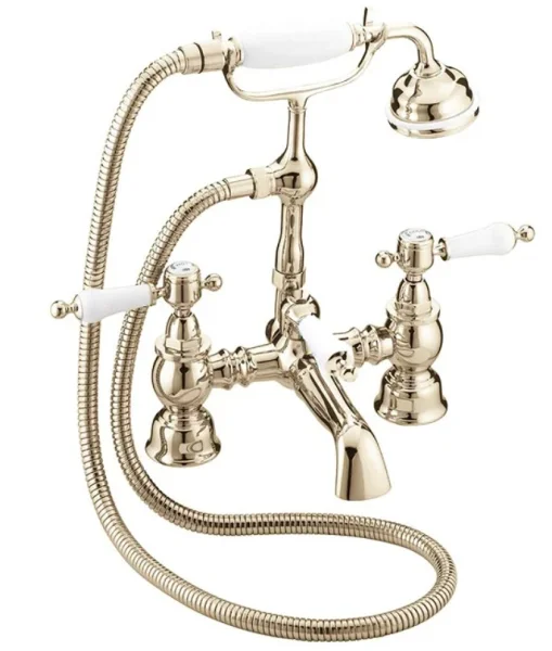 Heritage Glastonbury Deck Mounted Bath Shower Mixer Tap Gold