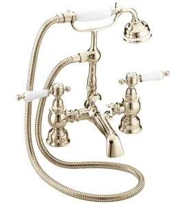 Heritage Glastonbury Deck Mounted Bath Shower Mixer Tap Gold