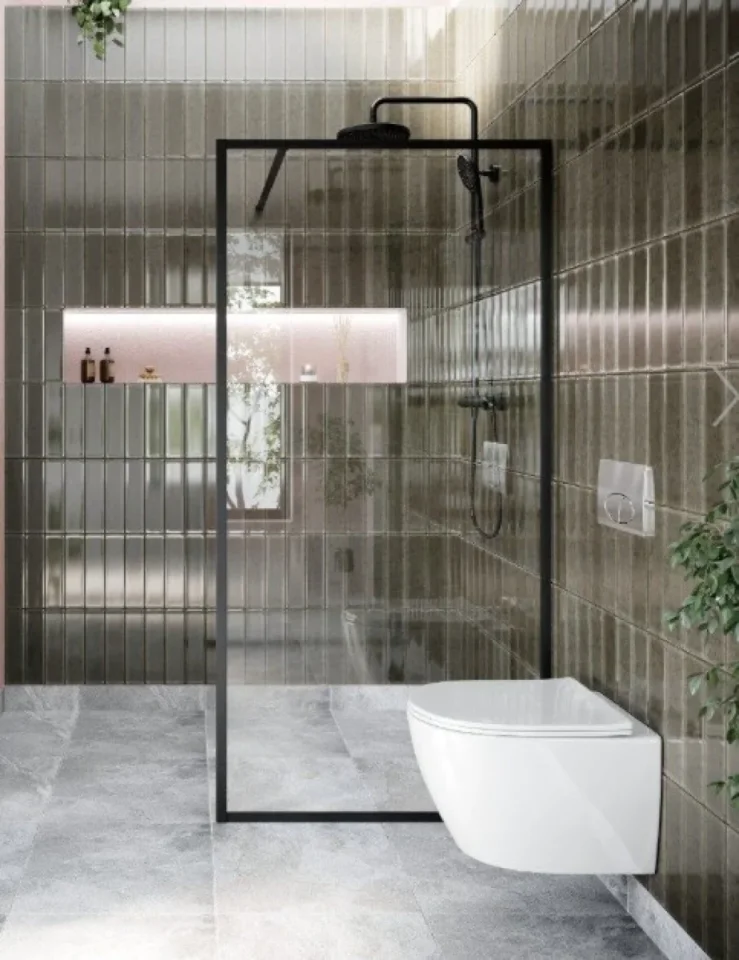 Cubico Amore Single Frame Shower Screen Matt Black (clear Glass) 980mm detail view - Image 3