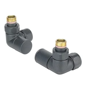 Zehnder Valve Set 28. Manual Double Angled Valve Set. Volcanic Finish.