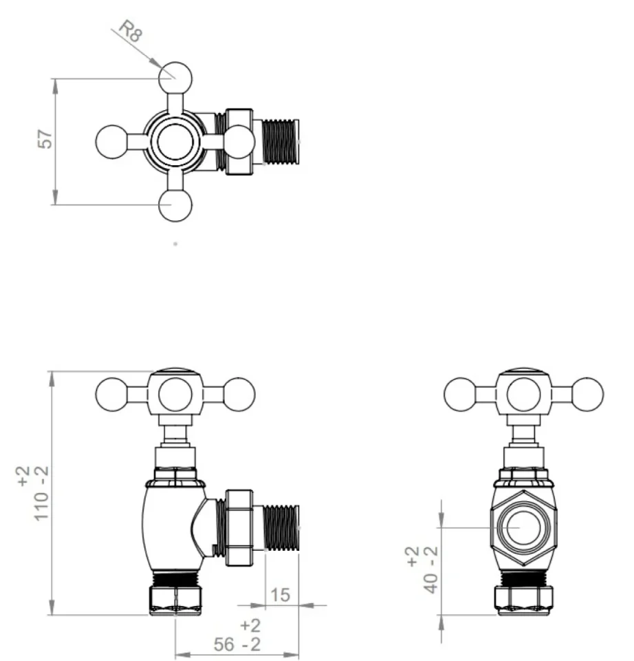 VL018 Brushed Brass crosshead radiator valves  detail view - Image 2