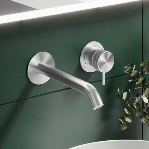 Crosswater 3ONE6 Basin 2 Hole Set Wall Mounted Stainless detail view - Image 6