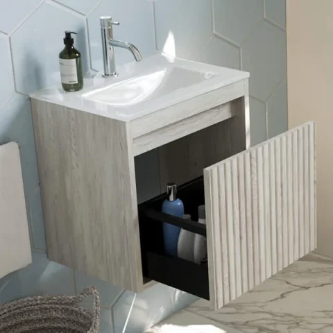 Crosswater Flute 1 Drawer Wall Hung Unit Navarra Oak detail view - Image 2