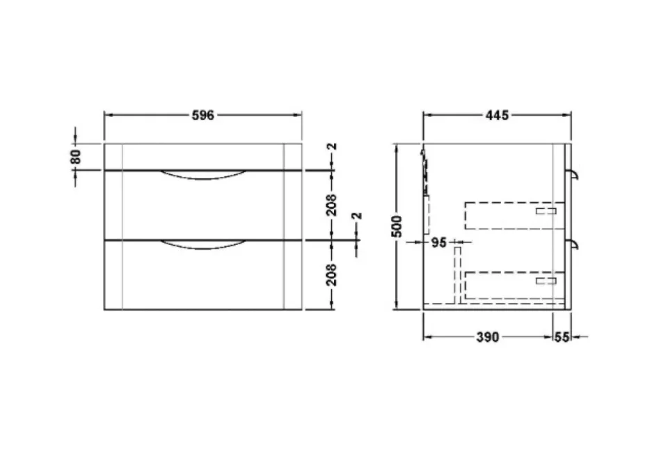 Nuie 600 Wall Hung 2-drawer Basin Unit Satin Soft Black detail view - Image 2