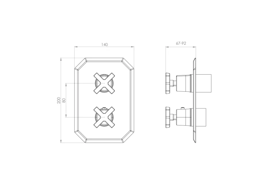 Saneux Cromwell 2 Way Thermostatic Shower Valve Kit With Cross Handles - Chrome detail view - Image 2